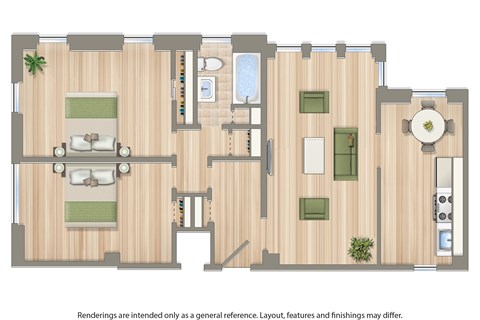 A floor plan of a house with a kitchen, living room, and bathroom.